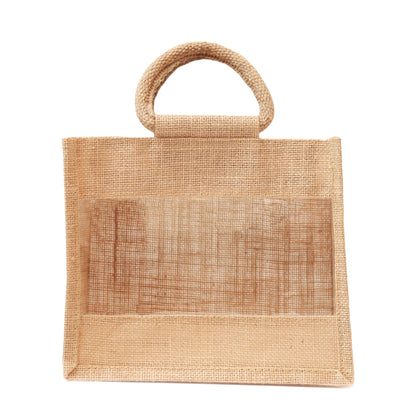 Jute Gift Bag with Transparent Window for Gifting & Return Gifts –   12*10*5 Inch