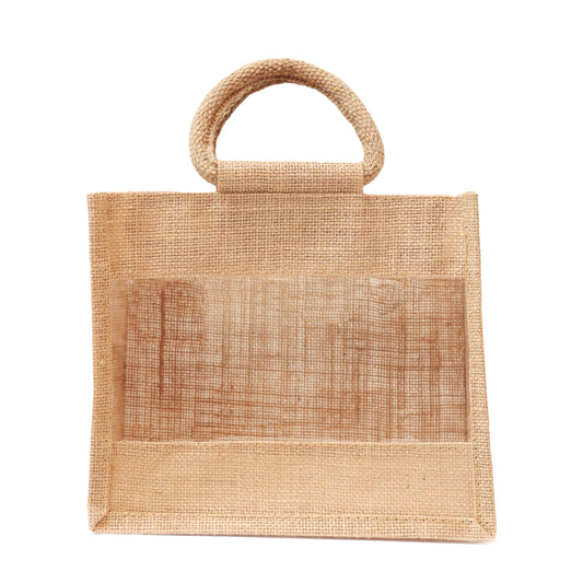 Jute Gift Bag with Transparent Window for Gifting & Return Gifts –   12*10*5 Inch