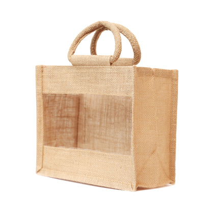 Jute Gift Bag with Transparent Window for Gifting & Return Gifts –   12*10*5 Inch