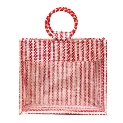 Jute Gift Bag with Transparent Window for Wedding Gifting & Return Gifts – 12x10x4 Inch