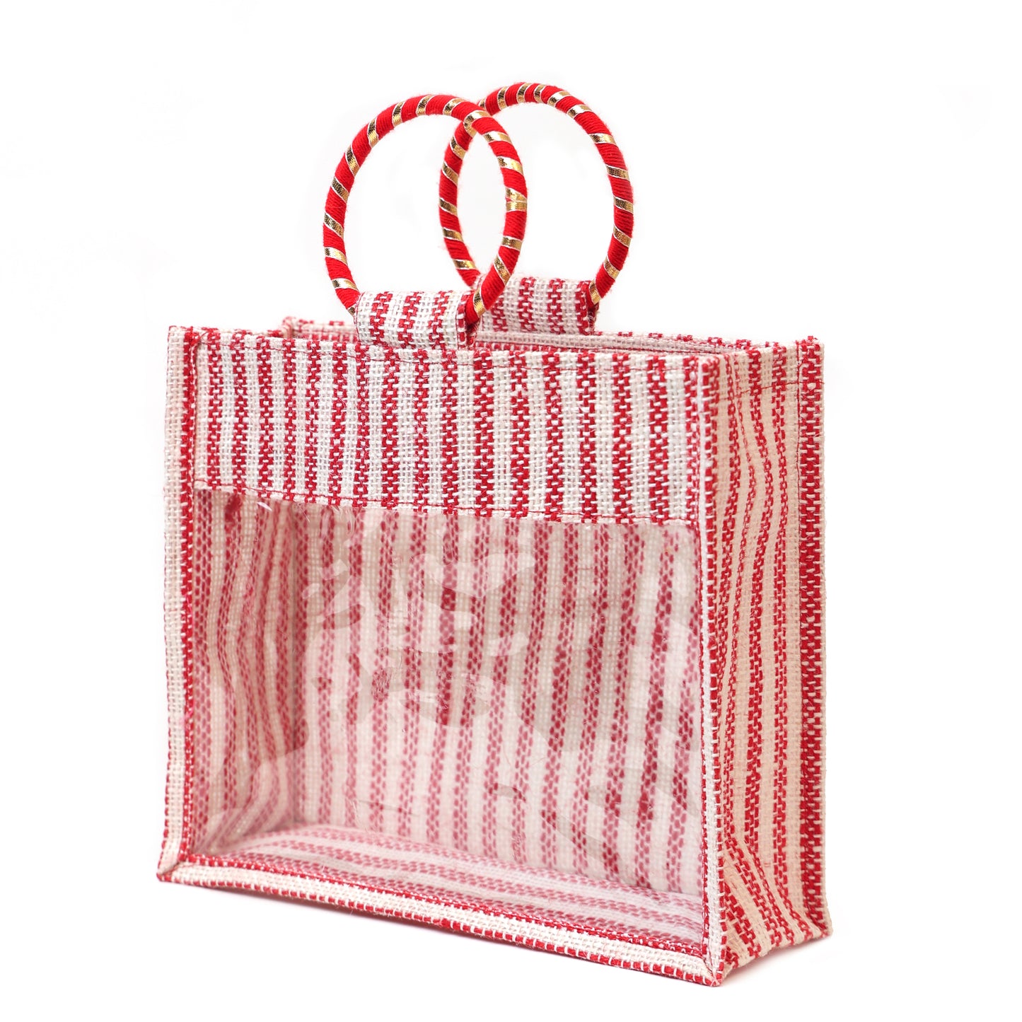 Jute Gift Bag with Transparent Window for Wedding Gifting & Return Gifts – 12x10x4 Inch