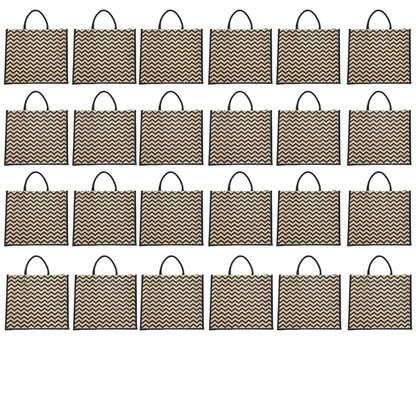 Black Zigzag Printed Jute Bag with Zipper | Eco-Friendly Reusable Shopping Tote | 16×14×6 inch