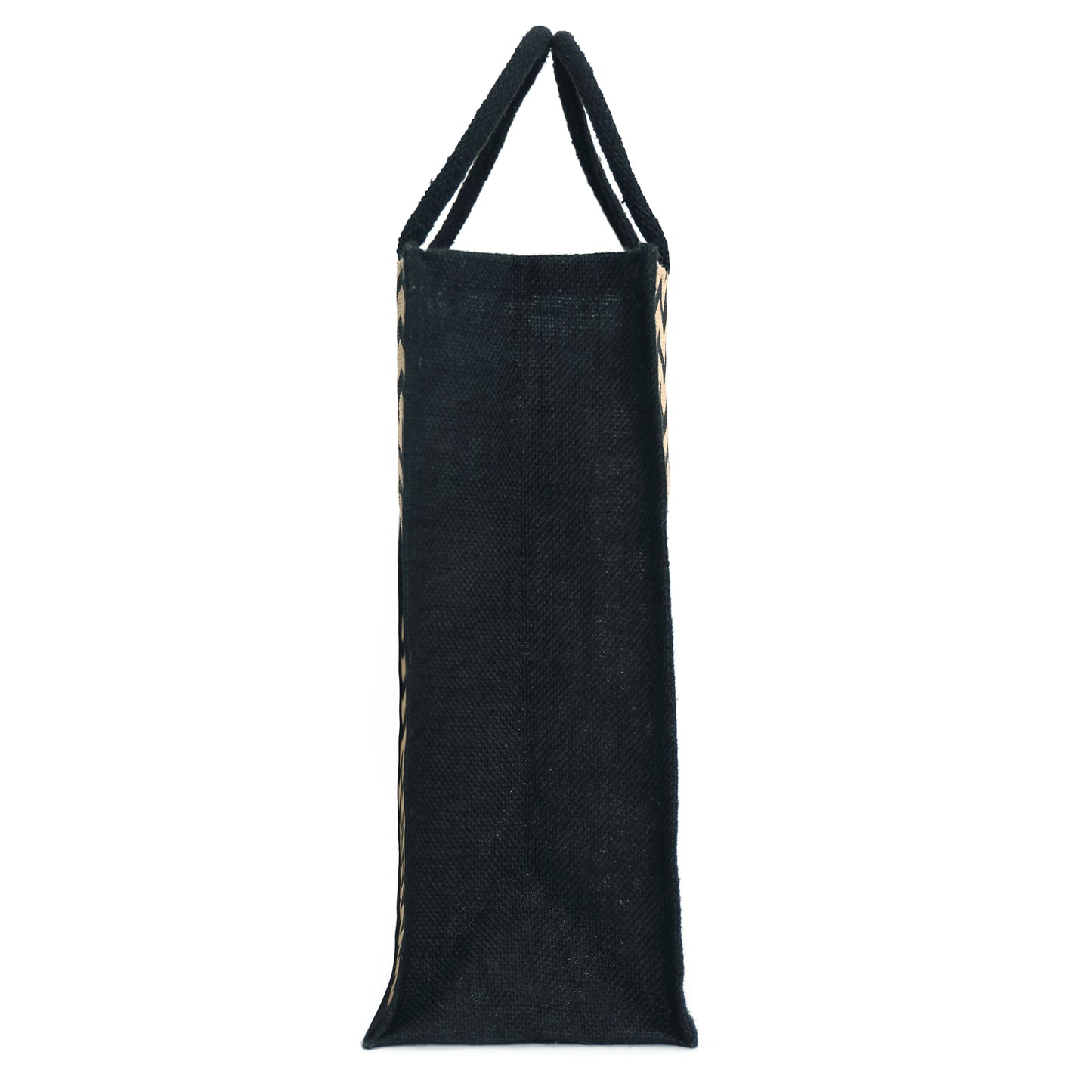 Black Zigzag Printed Jute Bag with Zipper | Eco-Friendly Reusable Shopping Tote | 16×14×6 inch