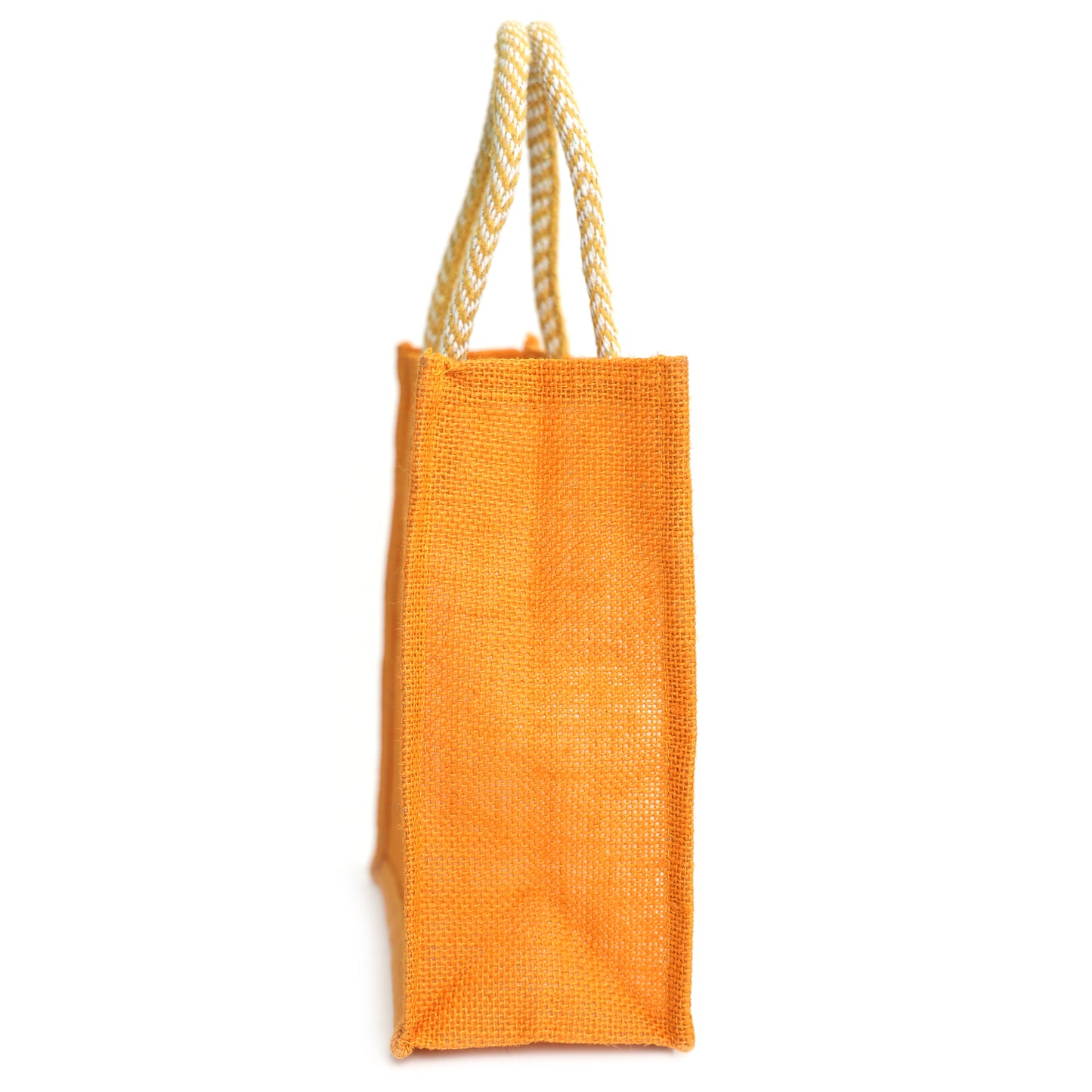 Clear Window Jute Gift Bag with Lace Border & Zipper | Reusable Hamper Tote – Orange, Blue & Pink (12×10×5 inch)