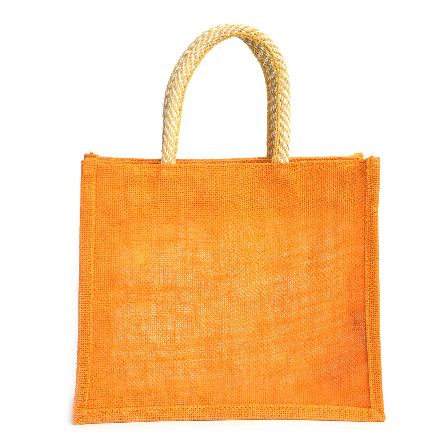 Clear Window Jute Gift Bag with Lace Border & Zipper | Reusable Hamper Tote – Orange, Blue & Pink (12×10×5 inch)