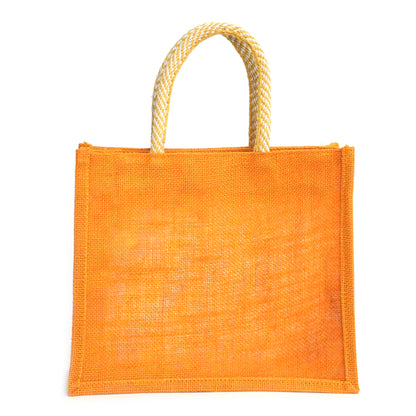 Clear Window Jute Gift Bag with Lace Border & Zipper | Reusable Hamper Tote – Orange, Blue & Pink (12×10×5 inch)