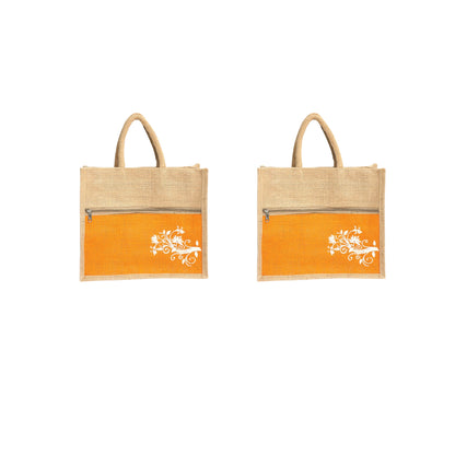 Jute Bag Blue Floral Design with Zip Pocket | Eco-Friendly Reusable Shopping Bag | Multipurpose Carry Bag for Women & Men | Size 30.5 × 25.4 × 12.7 cm