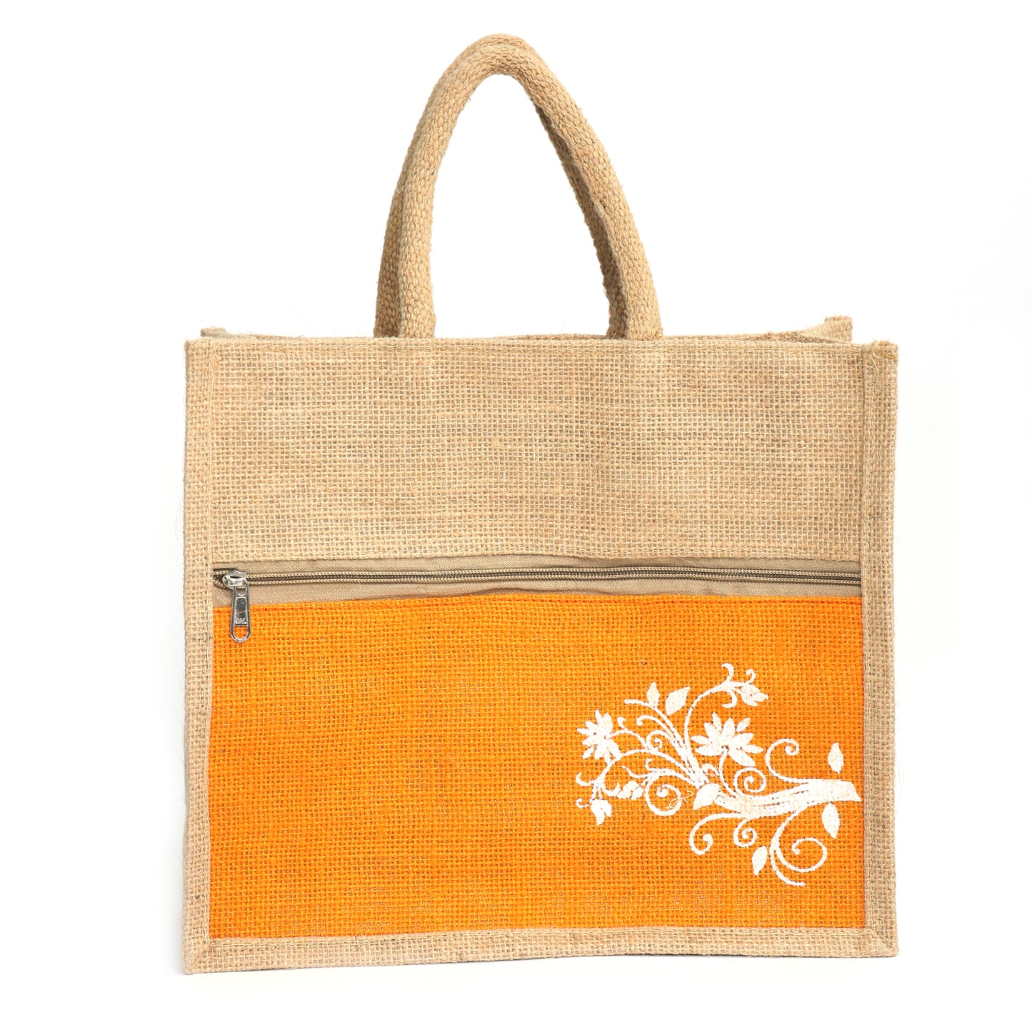 Jute Bag Blue Floral Design with Zip Pocket | Eco-Friendly Reusable Shopping Bag | Multipurpose Carry Bag for Women & Men | Size 30.5 × 25.4 × 12.7 cm