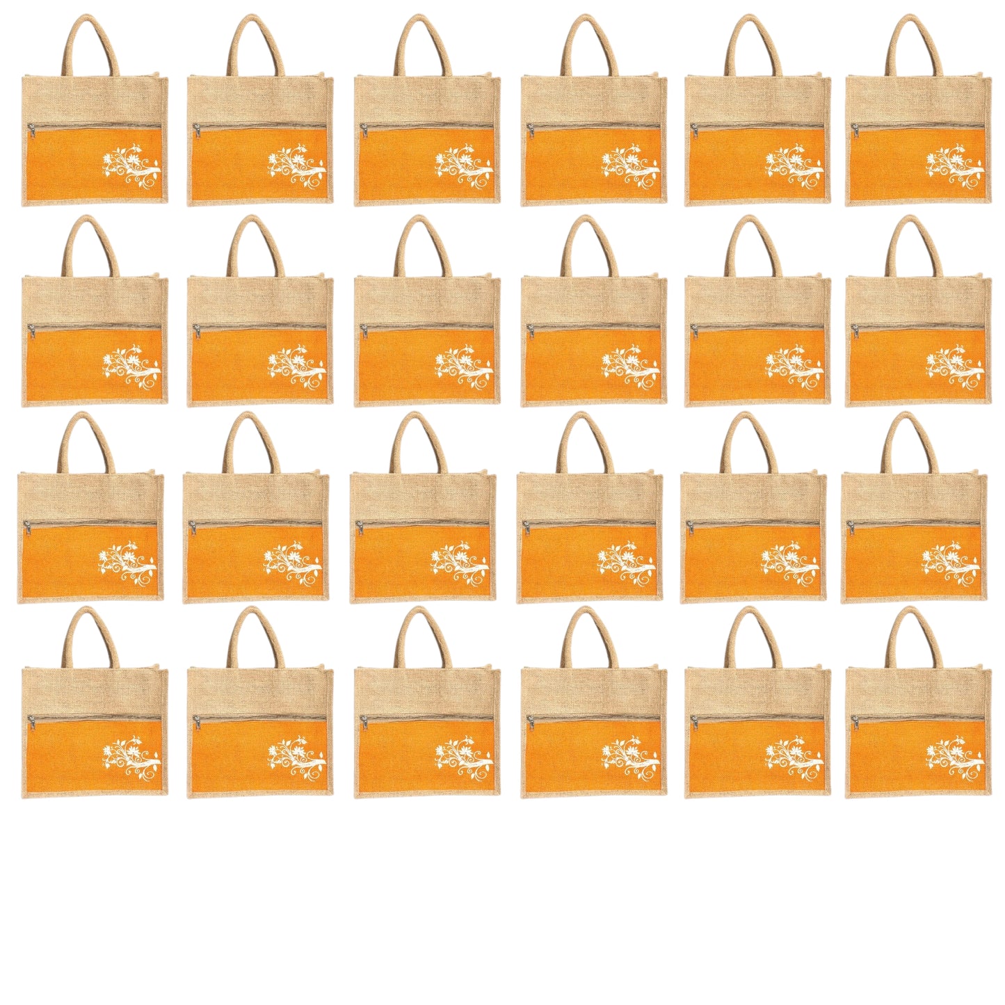 Jute Bag Blue Floral Design with Zip Pocket | Eco-Friendly Reusable Shopping Bag | Multipurpose Carry Bag for Women & Men | Size 30.5 × 25.4 × 12.7 cm