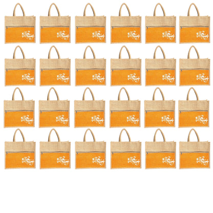 Jute Bag Blue Floral Design with Zip Pocket | Eco-Friendly Reusable Shopping Bag | Multipurpose Carry Bag for Women & Men | Size 30.5 × 25.4 × 12.7 cm