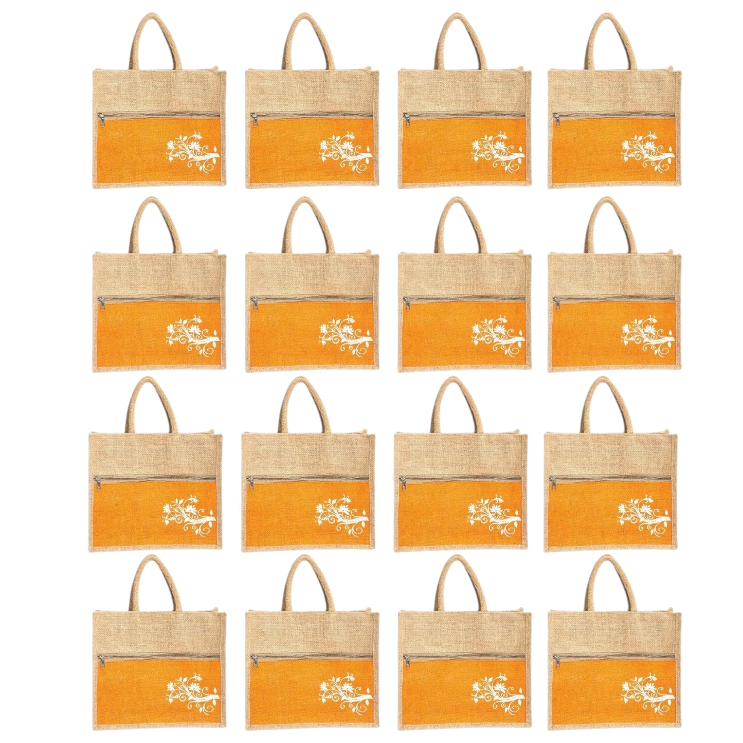 Jute Bag Blue Floral Design with Zip Pocket | Eco-Friendly Reusable Shopping Bag | Multipurpose Carry Bag for Women & Men | Size 30.5 × 25.4 × 12.7 cm