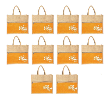 Jute Bag Blue Floral Design with Zip Pocket | Eco-Friendly Reusable Shopping Bag | Multipurpose Carry Bag for Women & Men | Size 30.5 × 25.4 × 12.7 cm