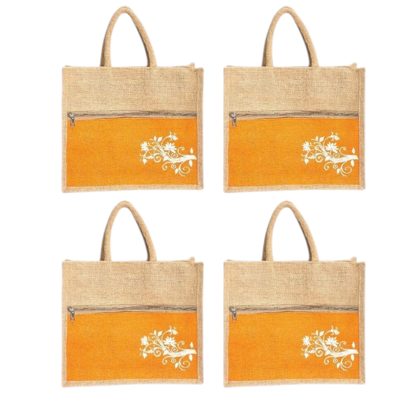 Jute Bag Blue Floral Design with Zip Pocket | Eco-Friendly Reusable Shopping Bag | Multipurpose Carry Bag for Women & Men | Size 30.5 × 25.4 × 12.7 cm