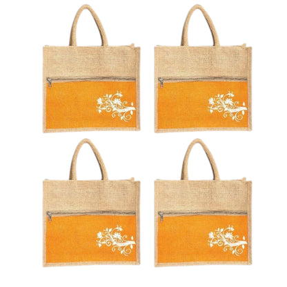 Jute Bag Blue Floral Design with Zip Pocket | Eco-Friendly Reusable Shopping Bag | Multipurpose Carry Bag for Women & Men | Size 30.5 × 25.4 × 12.7 cm