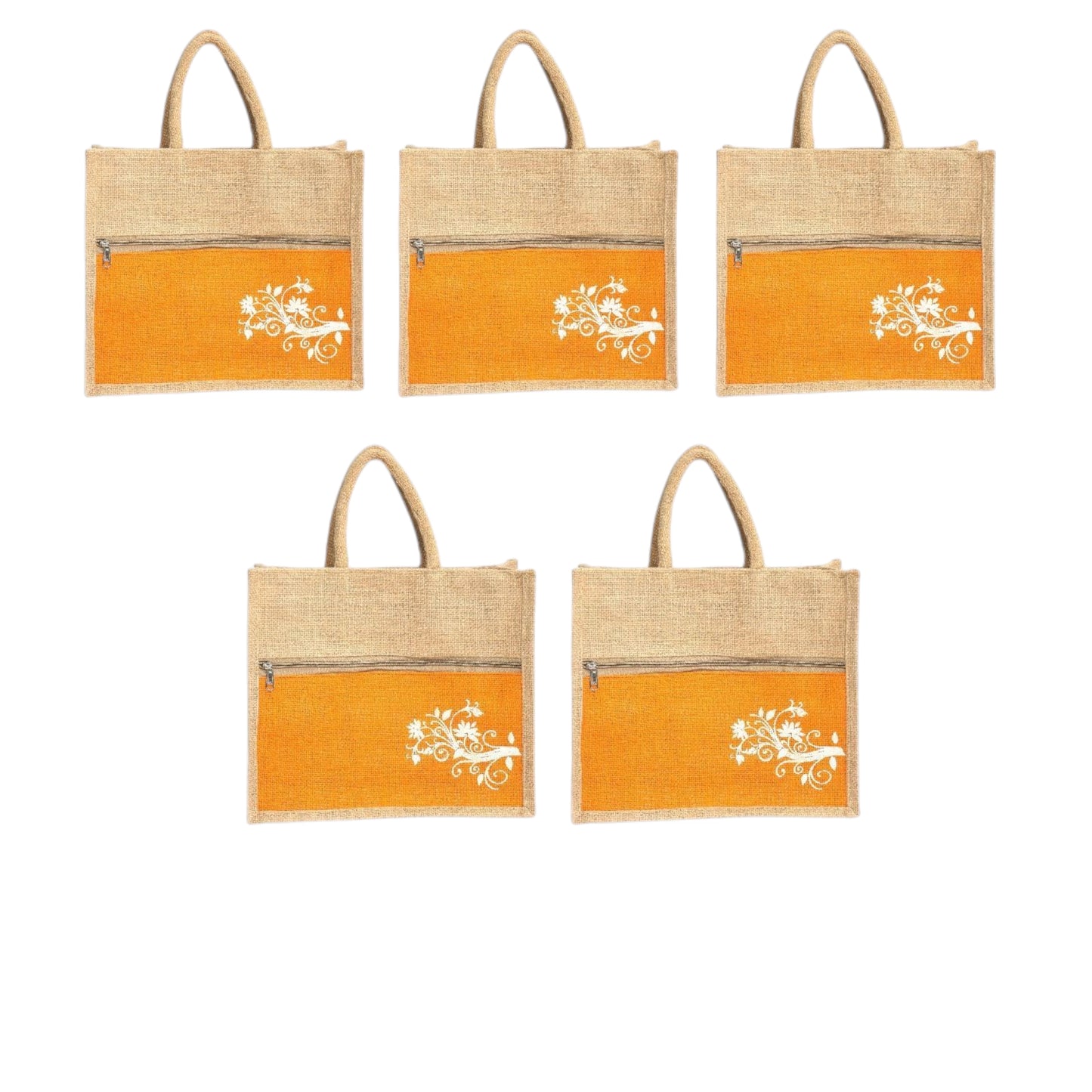 Jute Bag Blue Floral Design with Zip Pocket | Eco-Friendly Reusable Shopping Bag | Multipurpose Carry Bag for Women & Men | Size 30.5 × 25.4 × 12.7 cm