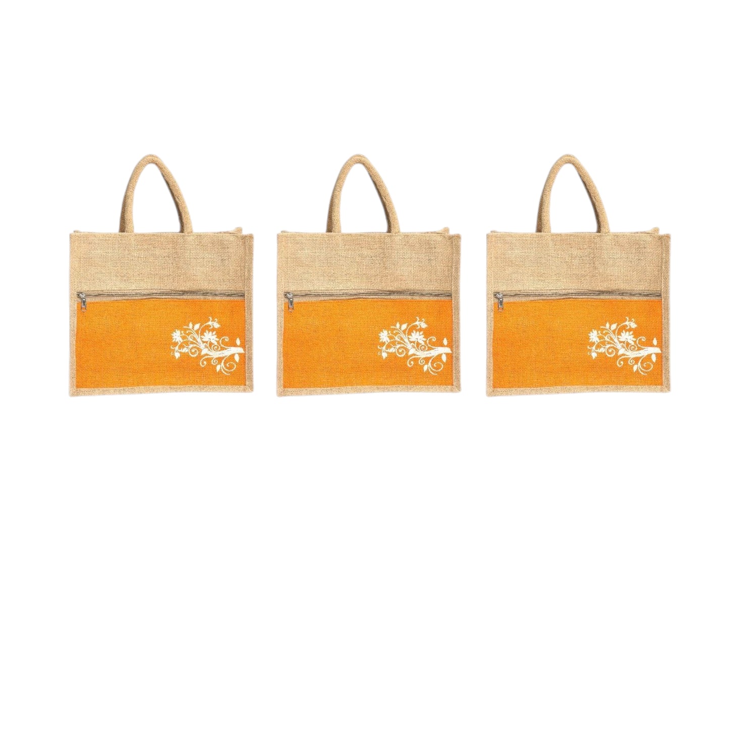 Jute Bag Blue Floral Design with Zip Pocket | Eco-Friendly Reusable Shopping Bag | Multipurpose Carry Bag for Women & Men | Size 30.5 × 25.4 × 12.7 cm