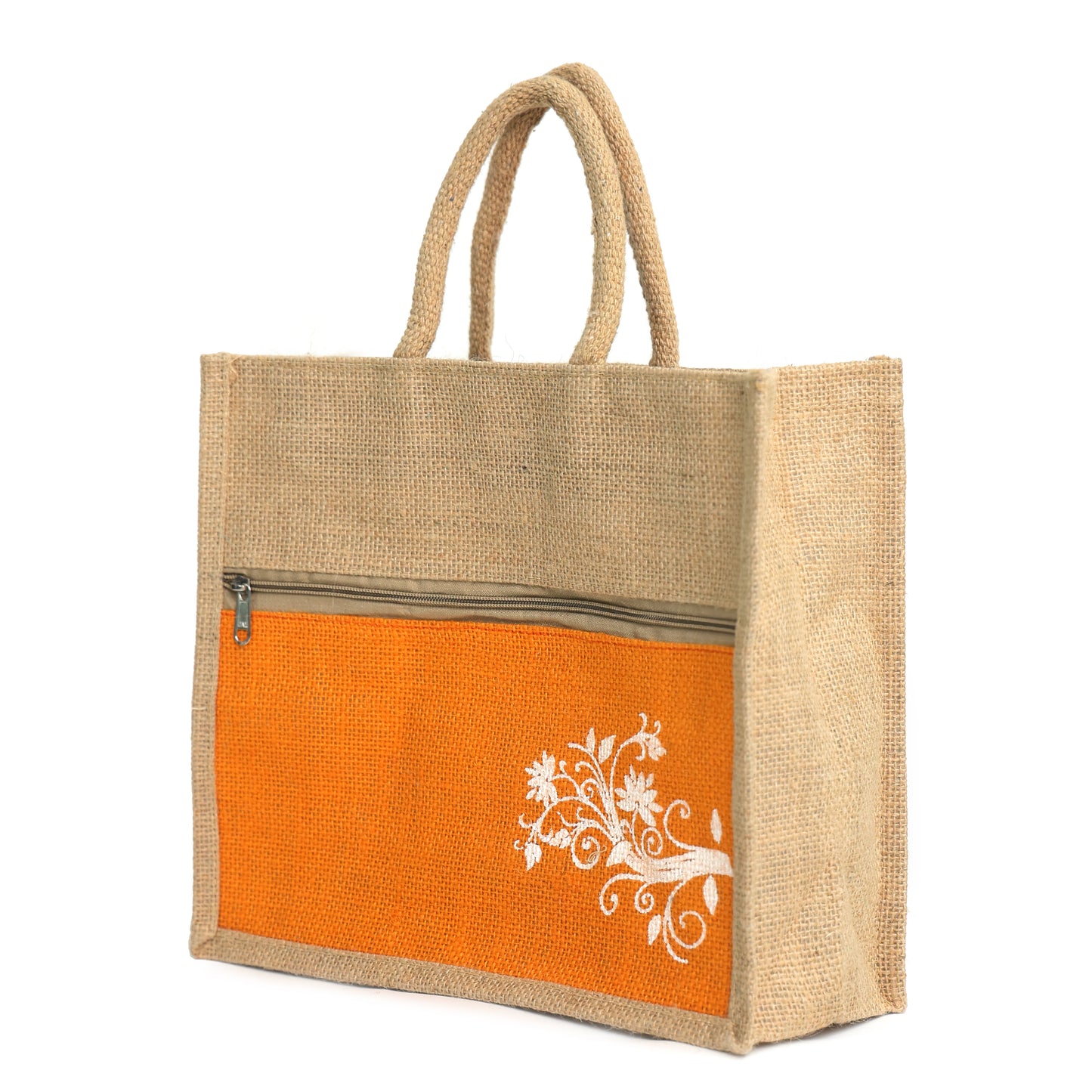 Jute Bag Blue Floral Design with Zip Pocket | Eco-Friendly Reusable Shopping Bag | Multipurpose Carry Bag for Women & Men | Size 30.5 × 25.4 × 12.7 cm