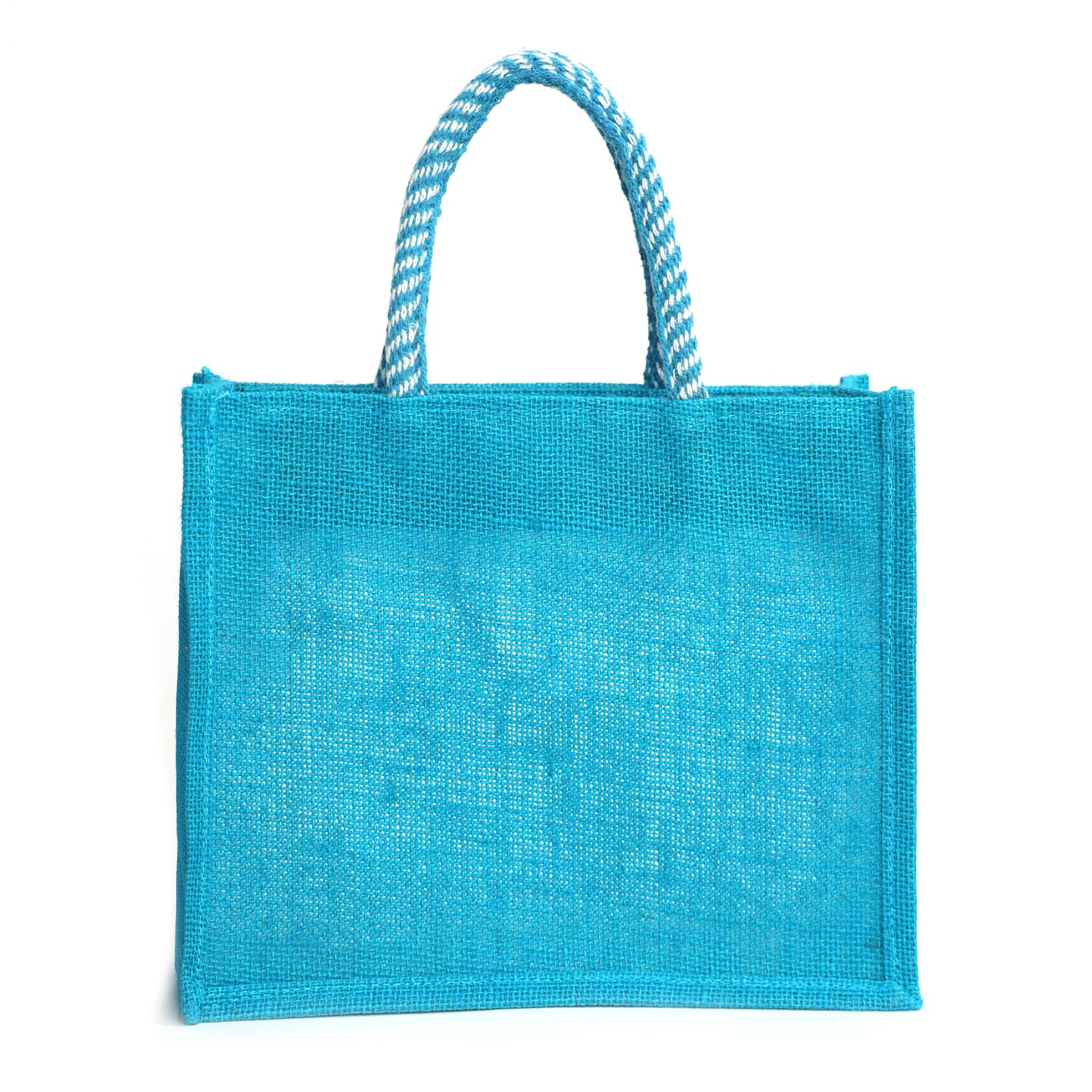 Clear Window Jute Gift Bag with Lace Border & Zipper | Reusable Hamper Tote – Orange, Blue & Pink (12×10×5 inch)