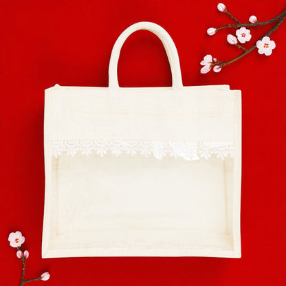 Jute Gift Hamper Bag with Transparent Window | Eco-Friendly Bag for Gifting, Return Gifts, Dry Fruits | Reusable Tote Bag