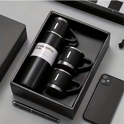 Etchvara 500ml Stainless Steel Thermo Flask – Vacuum Insulated Hot & Cold Water Bottle with 2 Cups, Custom Name/Text, Travel & Office Gift