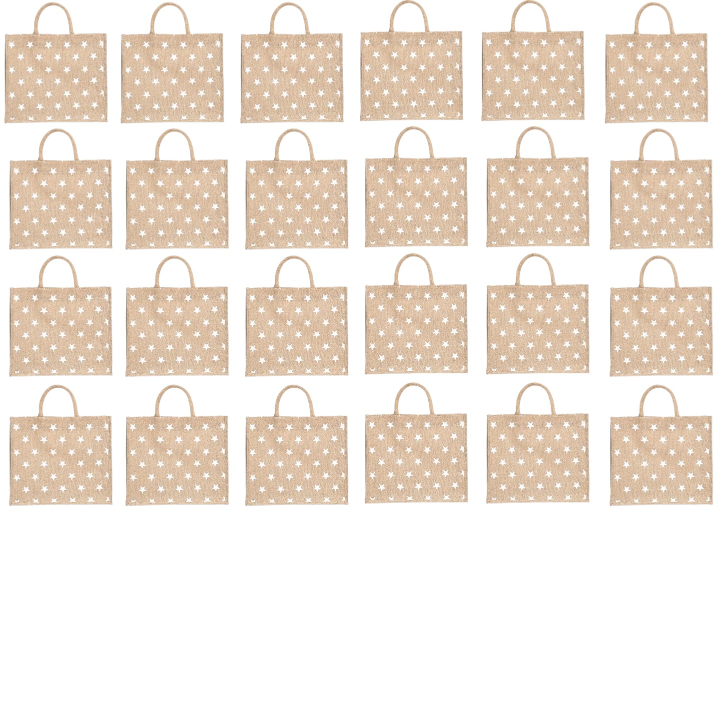 White Star Printed Jute Bag with Zipper | Eco-Friendly Reusable Shopping Tote | 16×14×6 inch