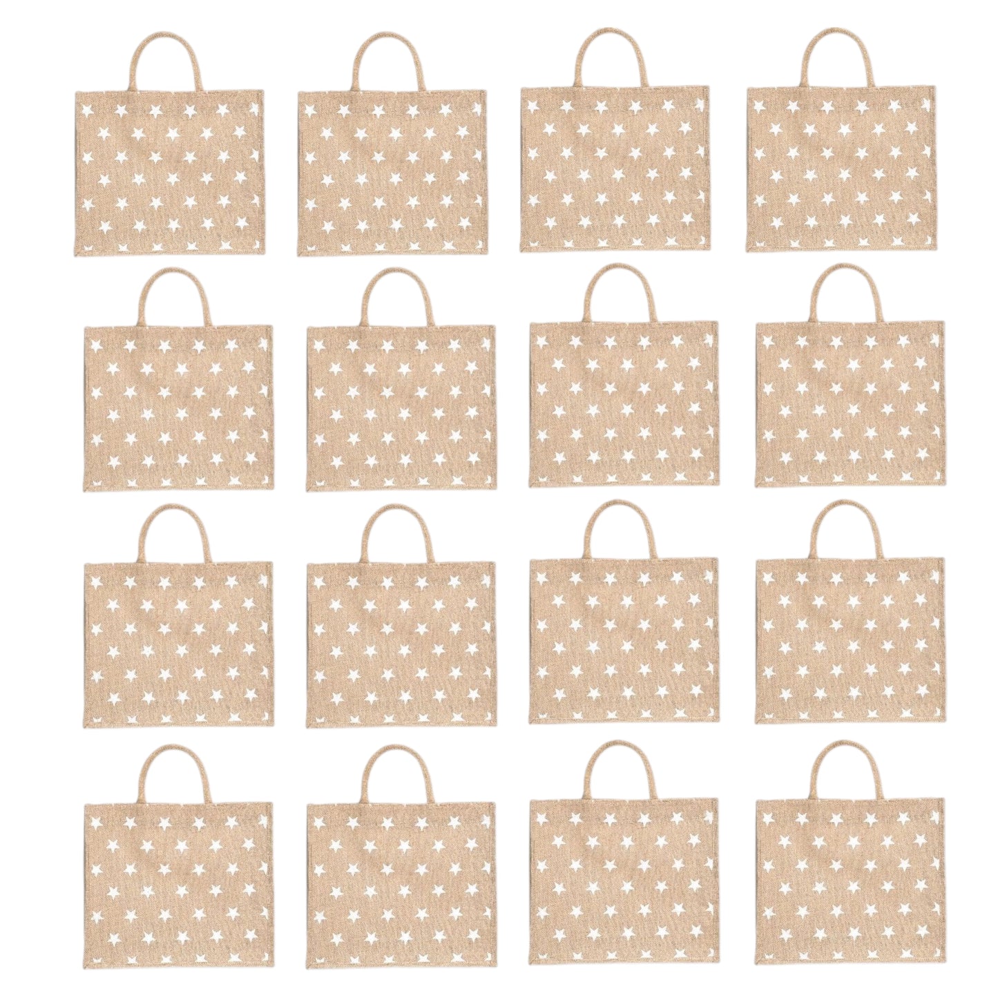 White Star Printed Jute Bag with Zipper | Eco-Friendly Reusable Shopping Tote | 16×14×6 inch