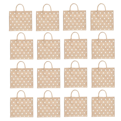 White Star Printed Jute Bag with Zipper | Eco-Friendly Reusable Shopping Tote | 16×14×6 inch