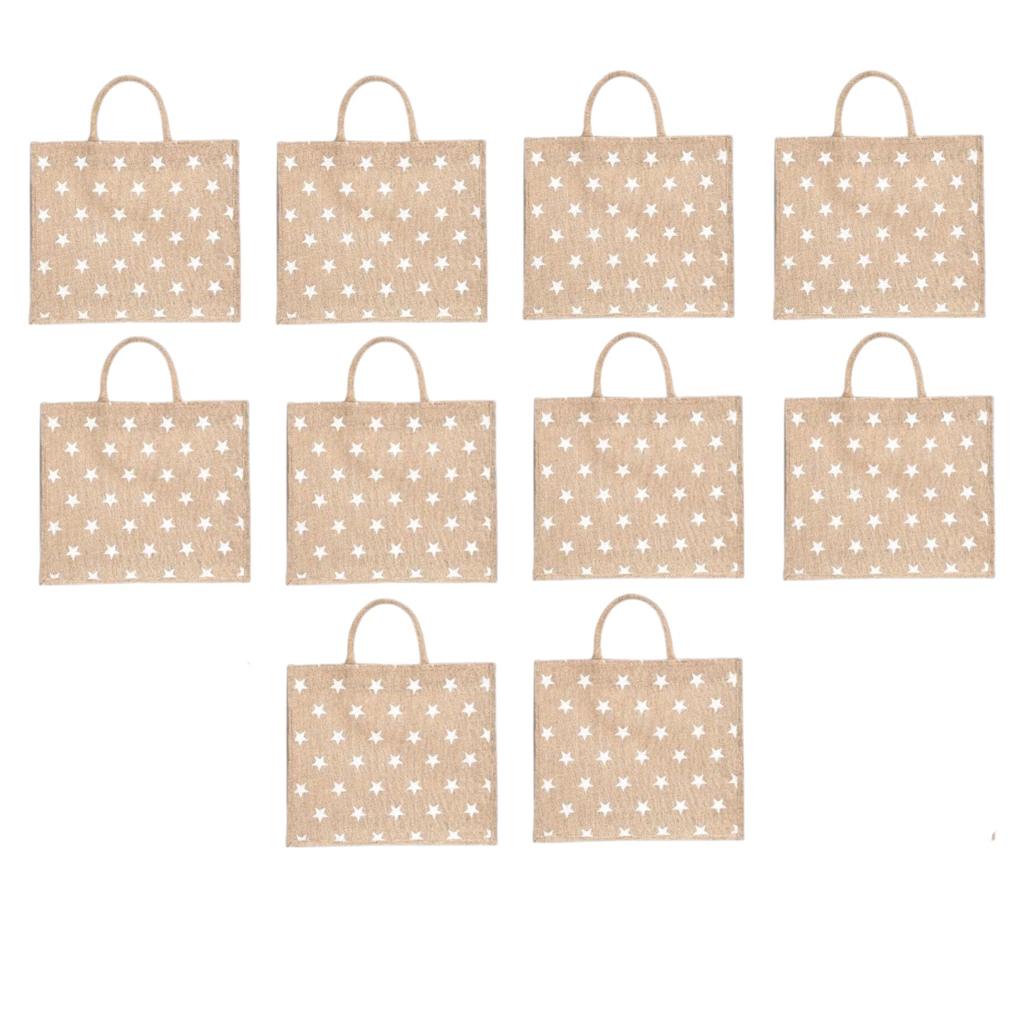White Star Printed Jute Bag with Zipper | Eco-Friendly Reusable Shopping Tote | 16×14×6 inch