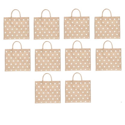 White Star Printed Jute Bag with Zipper | Eco-Friendly Reusable Shopping Tote | 16×14×6 inch