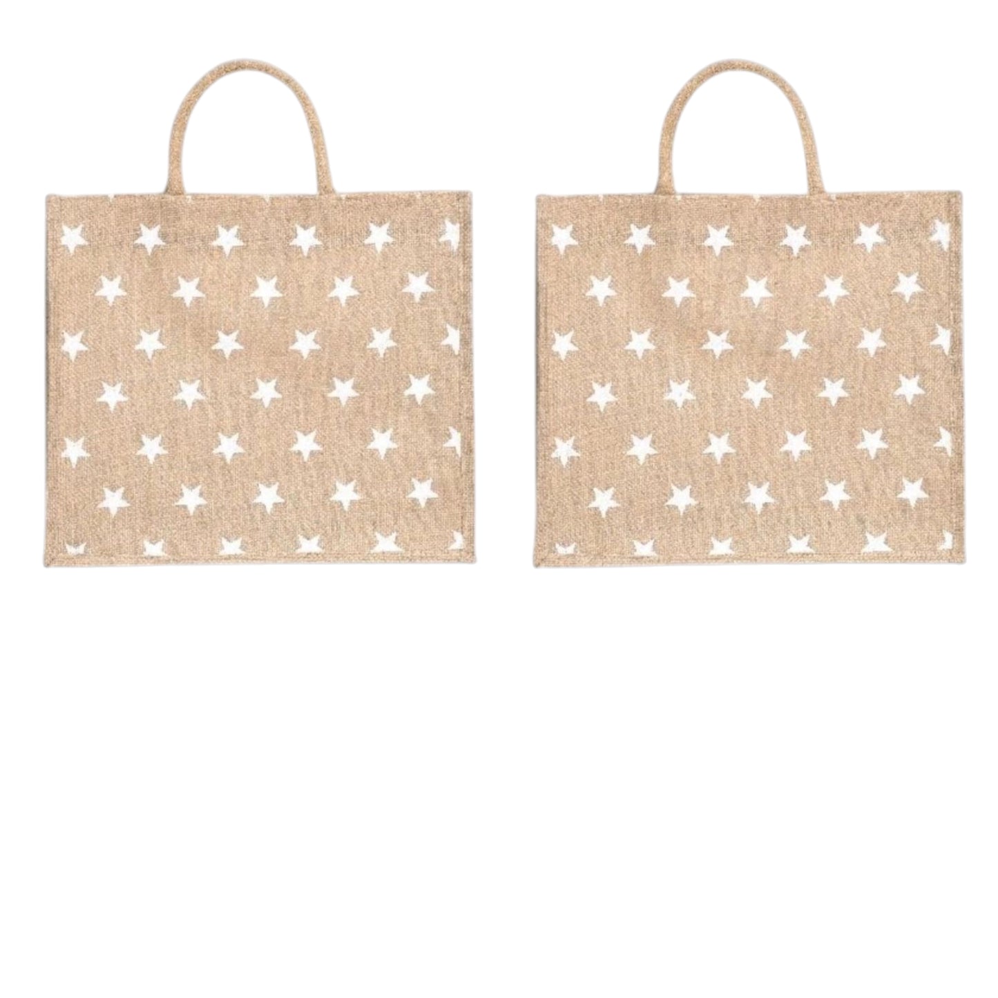 White Star Printed Jute Bag with Zipper | Eco-Friendly Reusable Shopping Tote | 16×14×6 inch