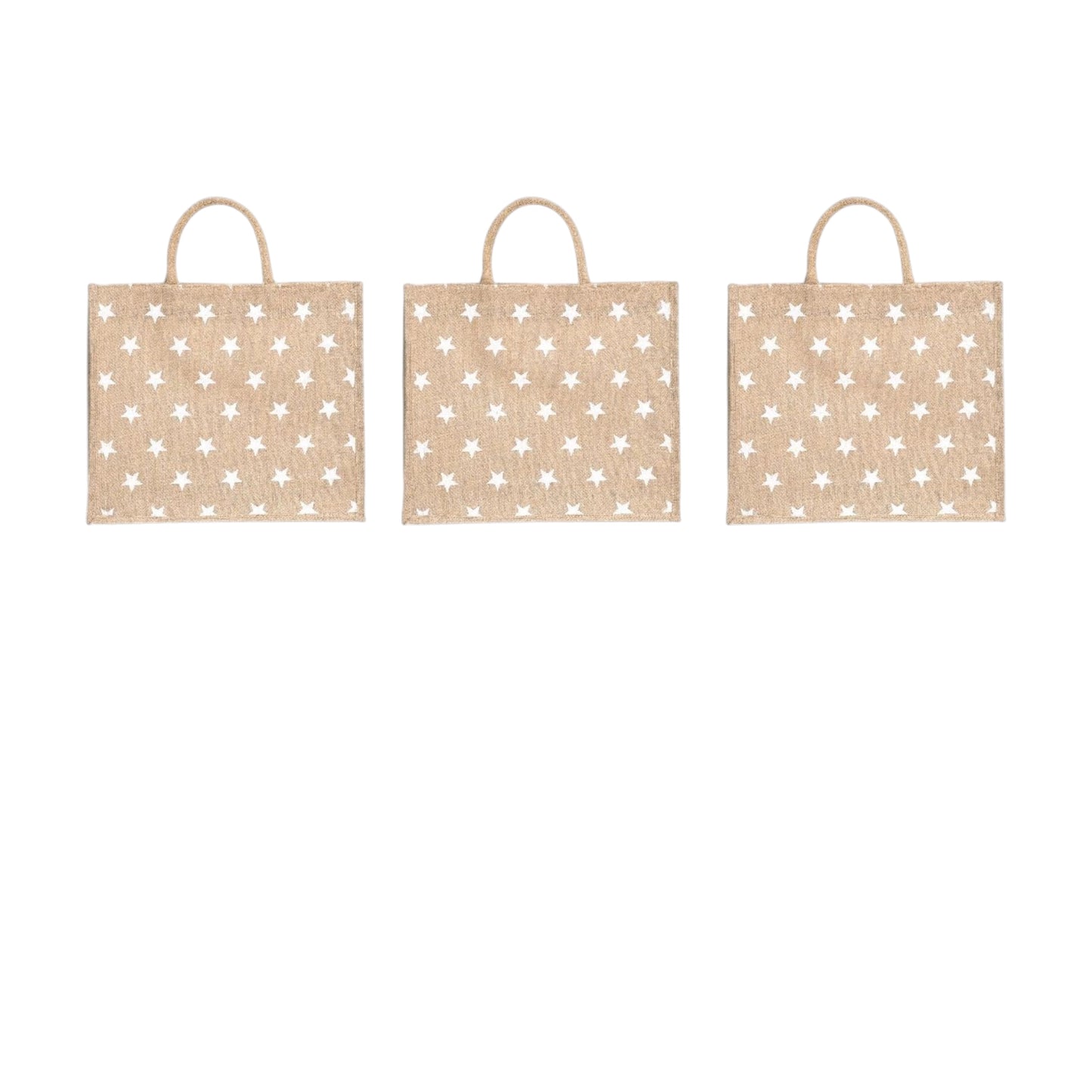 White Star Printed Jute Bag with Zipper | Eco-Friendly Reusable Shopping Tote | 16×14×6 inch