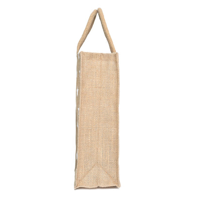 White Star Printed Jute Bag with Zipper | Eco-Friendly Reusable Shopping Tote | 16×14×6 inch