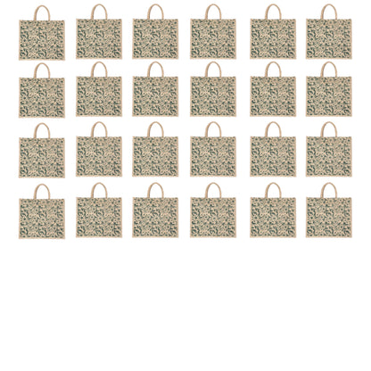 Green Floral Printed Jute Bag with Zipper | Eco-Friendly Reusable Shopping Tote | 16×14×6 inch