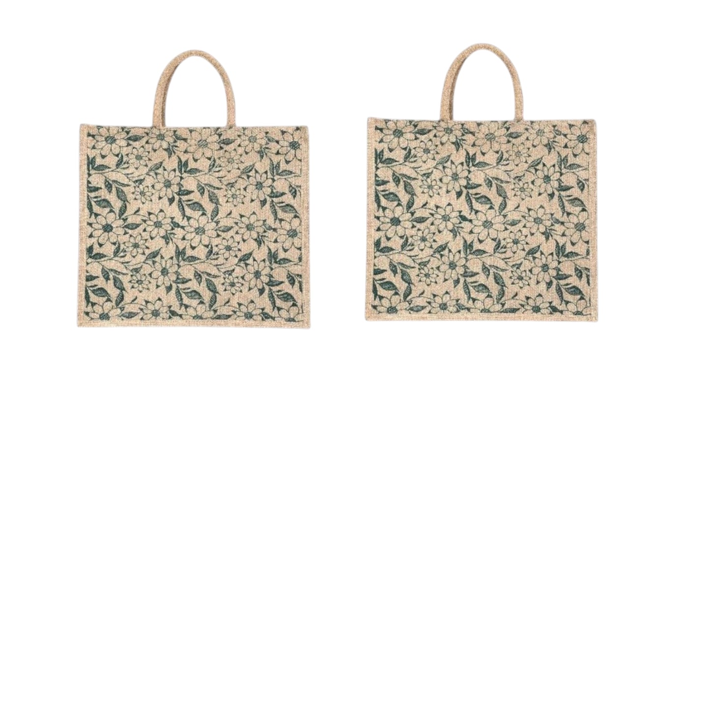 Green Floral Printed Jute Bag with Zipper | Eco-Friendly Reusable Shopping Tote | 16×14×6 inch