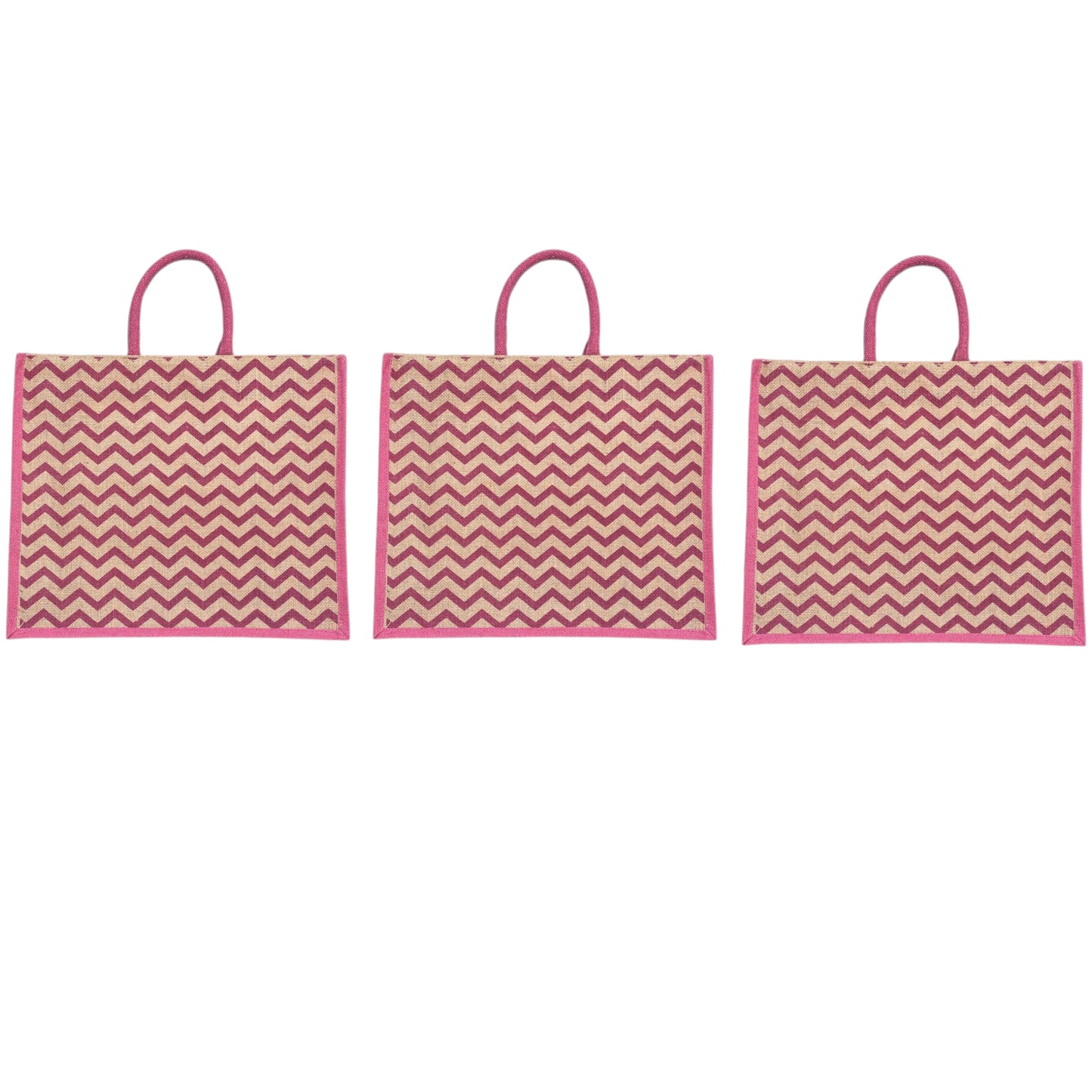 Pink Zigzag Printed Jute Bag | Eco-Friendly Reusable Shopping Tote | 16×14×6 inch