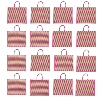 Pink Zigzag Printed Jute Bag | Eco-Friendly Reusable Shopping Tote | 16×14×6 inch