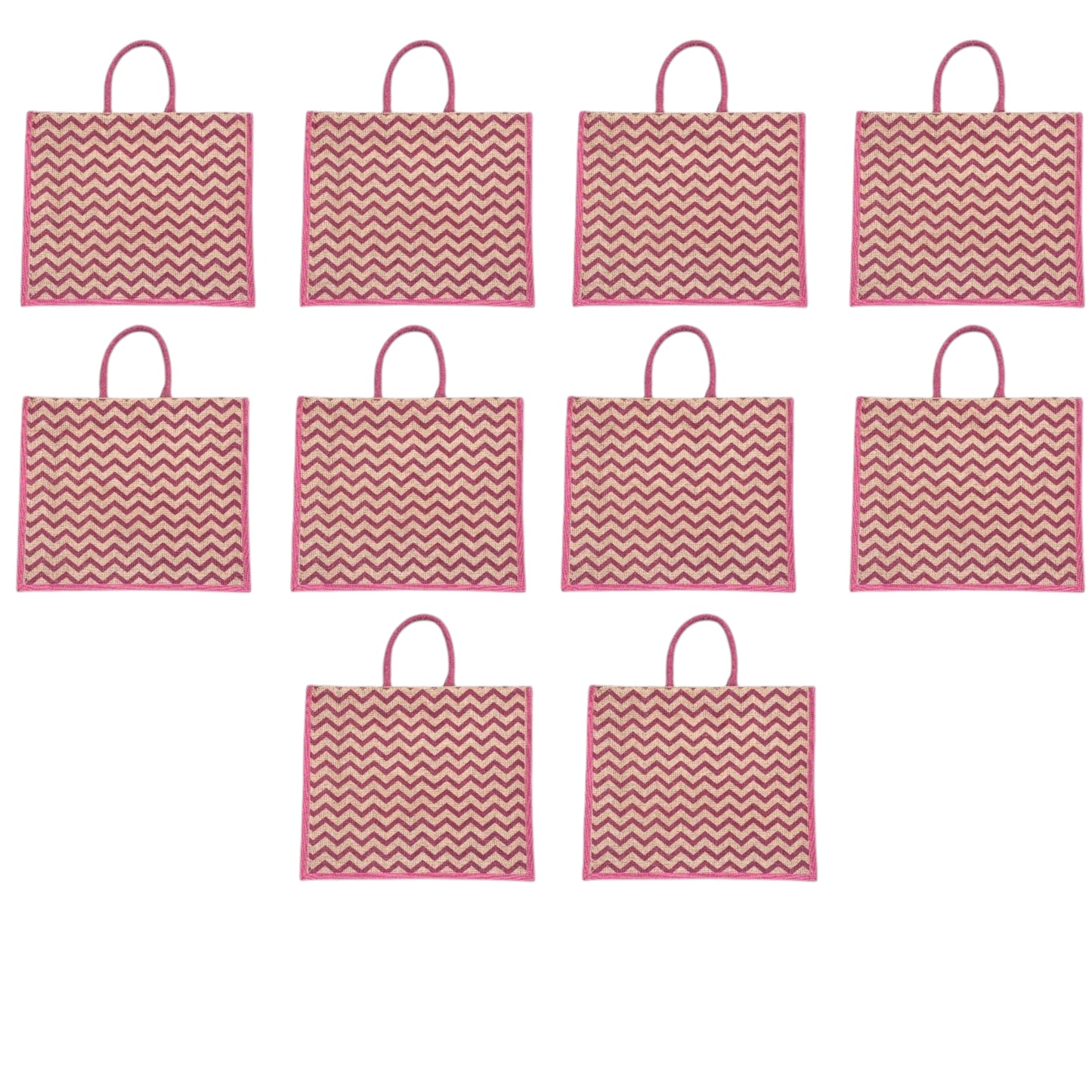 Pink Zigzag Printed Jute Bag | Eco-Friendly Reusable Shopping Tote | 16×14×6 inch