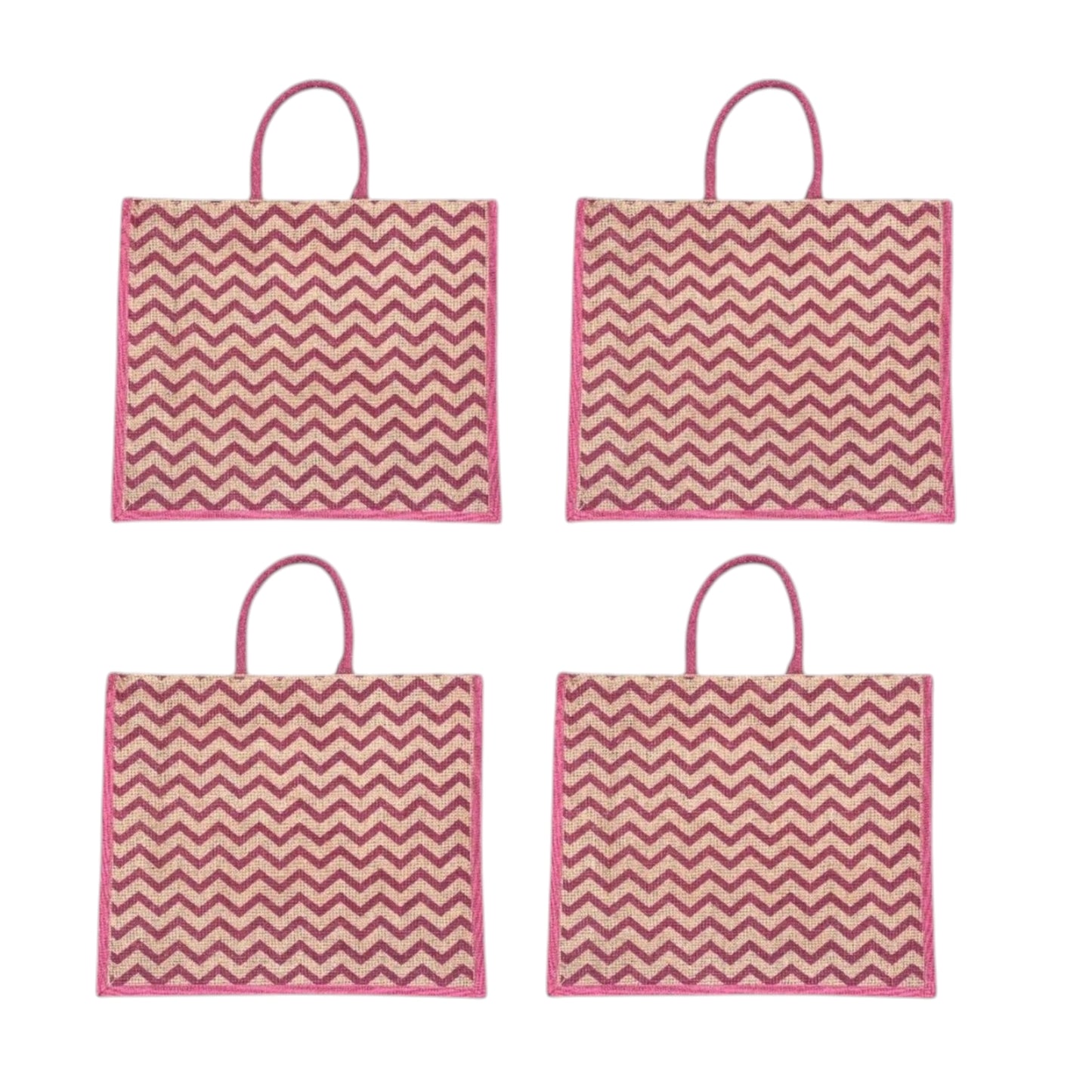 Pink Zigzag Printed Jute Bag | Eco-Friendly Reusable Shopping Tote | 16×14×6 inch