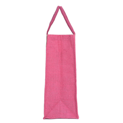 Pink Zigzag Printed Jute Bag | Eco-Friendly Reusable Shopping Tote | 16×14×6 inch