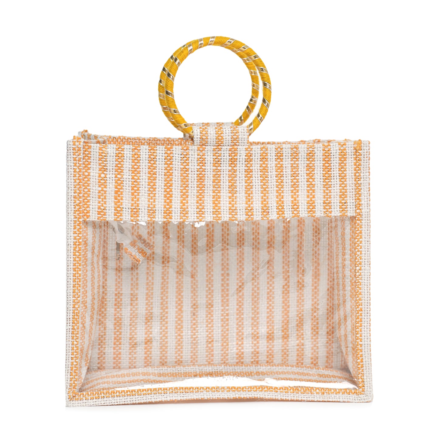 Striped Jute Gift Bag with Transparent Window – Eco-Friendly Reusable Tote (12×10×5 inch)