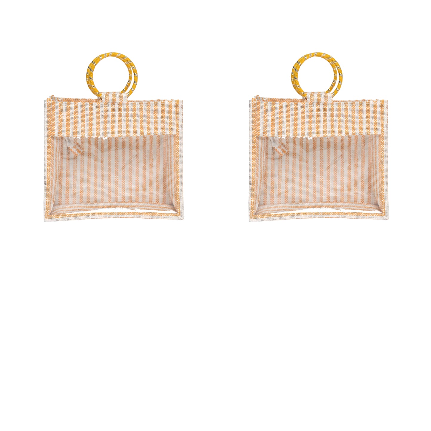 Striped Jute Gift Bag with Transparent Window – Eco-Friendly Reusable Tote (12×10×5 inch)