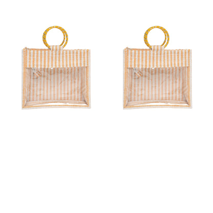 Striped Jute Gift Bag with Transparent Window – Eco-Friendly Reusable Tote (12×10×5 inch)
