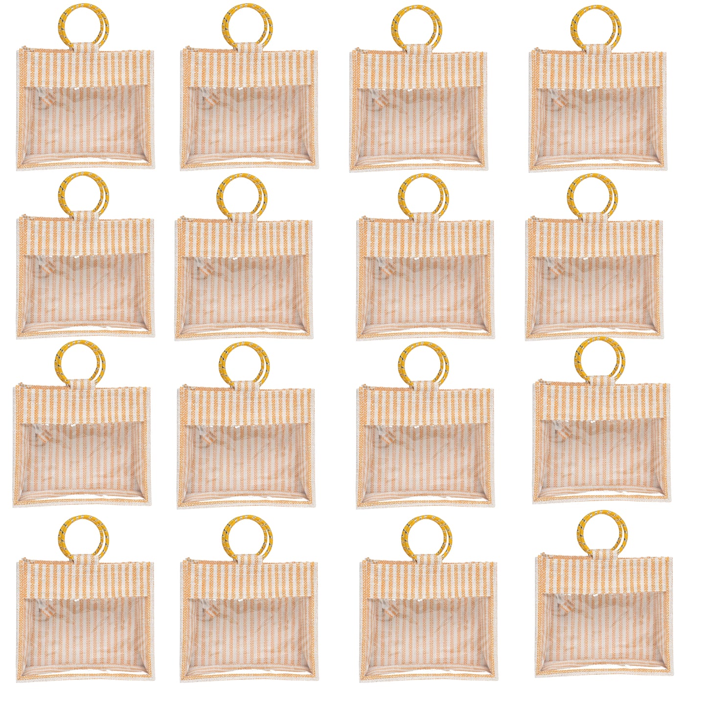 Striped Jute Gift Bag with Transparent Window – Eco-Friendly Reusable Tote (12×10×5 inch)