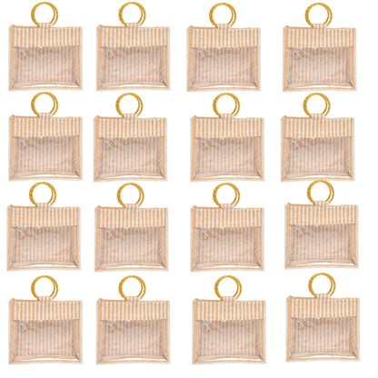 Striped Jute Gift Bag with Transparent Window – Eco-Friendly Reusable Tote (12×10×5 inch)