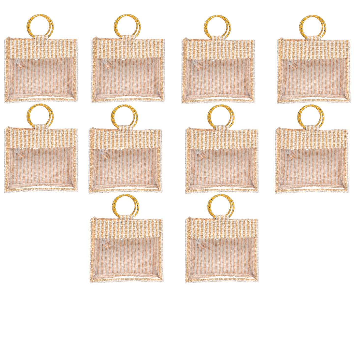 Striped Jute Gift Bag with Transparent Window – Eco-Friendly Reusable Tote (12×10×5 inch)