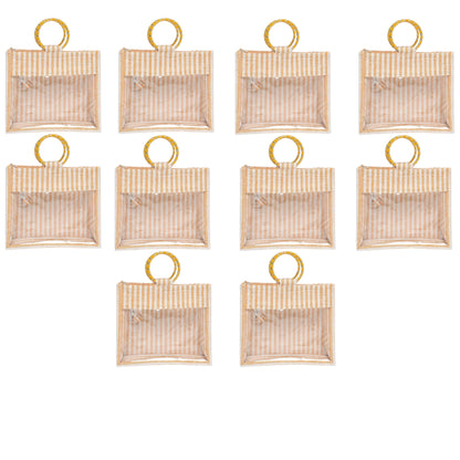Striped Jute Gift Bag with Transparent Window – Eco-Friendly Reusable Tote (12×10×5 inch)