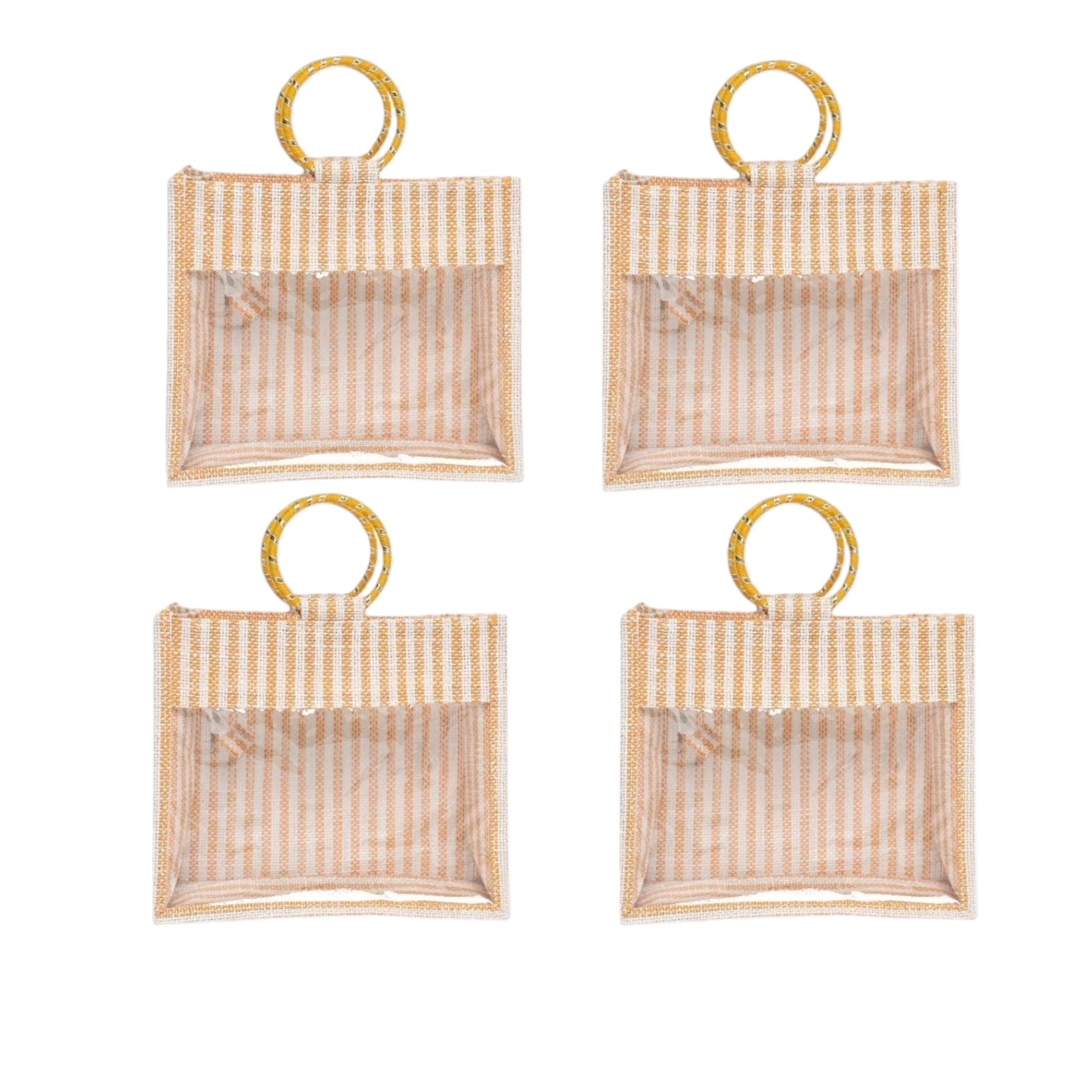 Striped Jute Gift Bag with Transparent Window – Eco-Friendly Reusable Tote (12×10×5 inch)