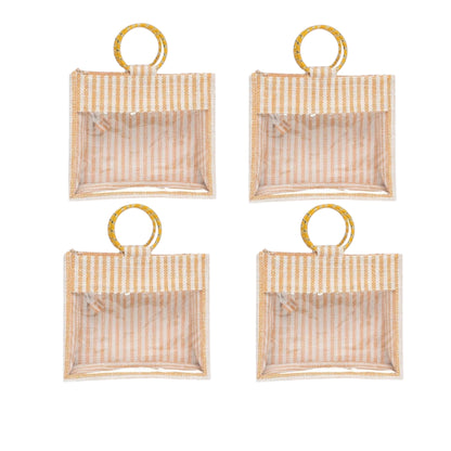 Striped Jute Gift Bag with Transparent Window – Eco-Friendly Reusable Tote (12×10×5 inch)