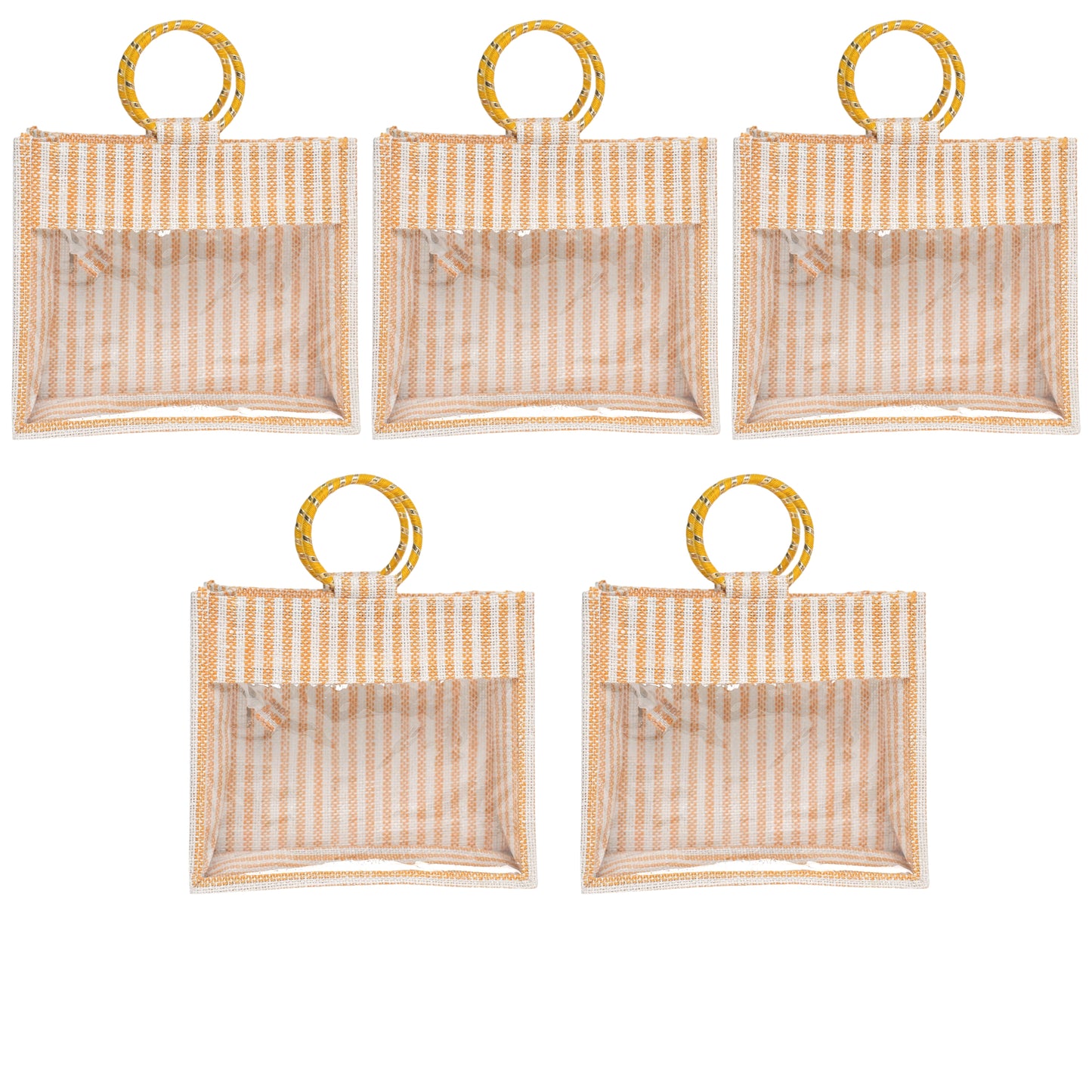 Striped Jute Gift Bag with Transparent Window – Eco-Friendly Reusable Tote (12×10×5 inch)