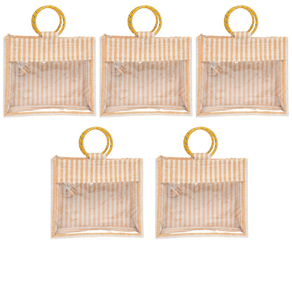 Striped Jute Gift Bag with Transparent Window – Eco-Friendly Reusable Tote (12×10×5 inch)